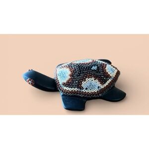 Huichol Obsidian Sea Turtle Beaded Figurine Multicolor Handmade Mexican Folk Art